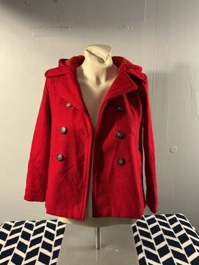 Old Navy Red Double-Breasted Hooded Pea Coat